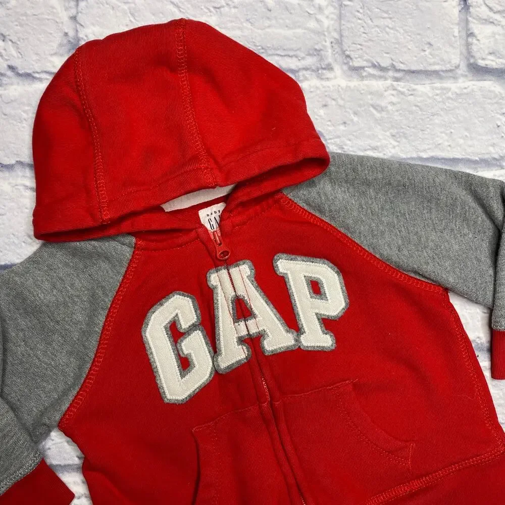 babyGap Colorblock Zip Up Hooded Sweatshirt in Red/Grey